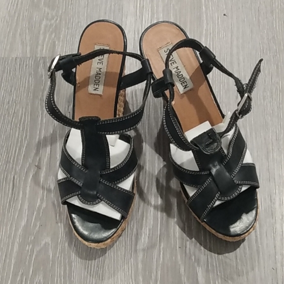 Steve Madden Navy Blue Ankle Strap Platform Wedge - Picture 6 of 15